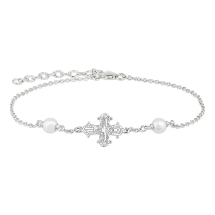 12 x 10,5 mm dagmarkruis parel armband in zilver - Amoré