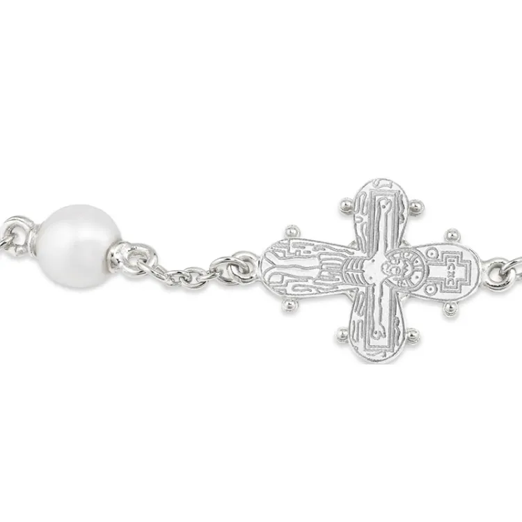 12 x 10,5 mm dagmarkruis parel armband in zilver - Amoré