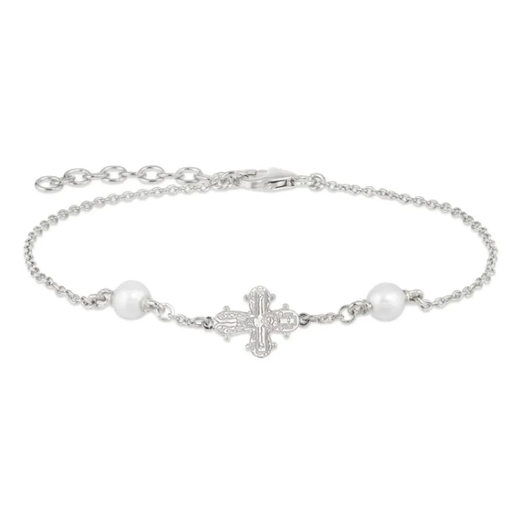 10 x 8,5 mm dagmarkruis parel armband in zilver - Amoré