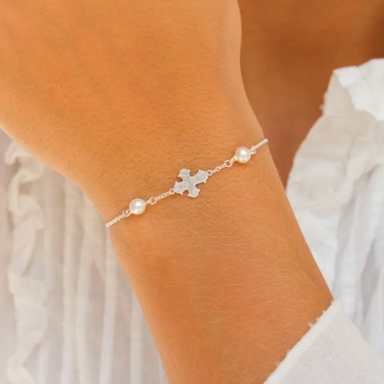 10 x 8,5 mm dagmarkruis parel armband in zilver - Amoré
