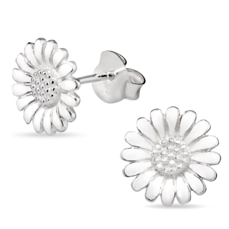 11 mm margriet witte oorsteker in zilver - Matilda