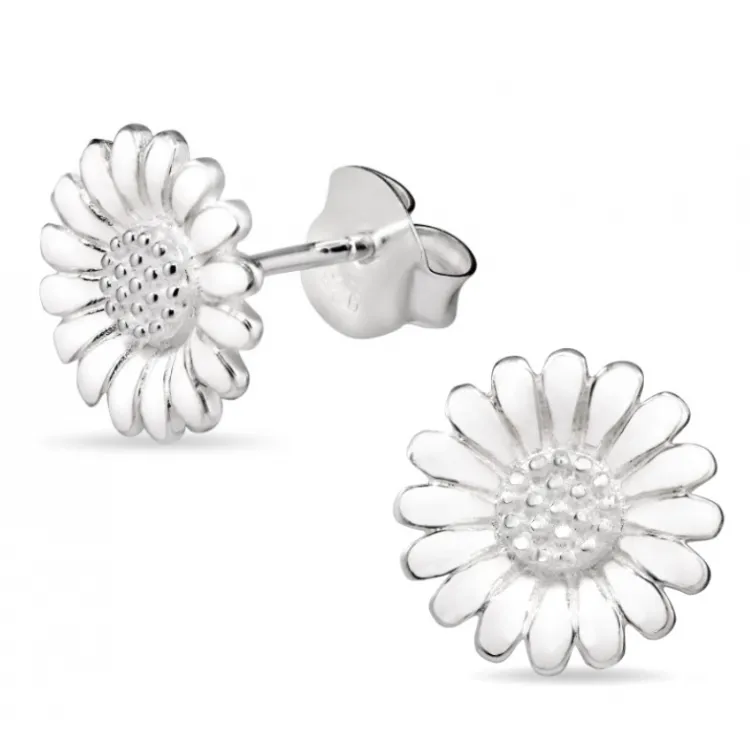 11 mm margriet witte oorsteker in zilver - Matilda