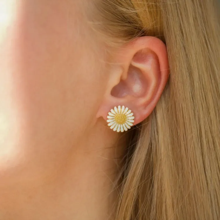 14,5 mm margriet witte oorsteker in verguld sterlingzilver - Matilda