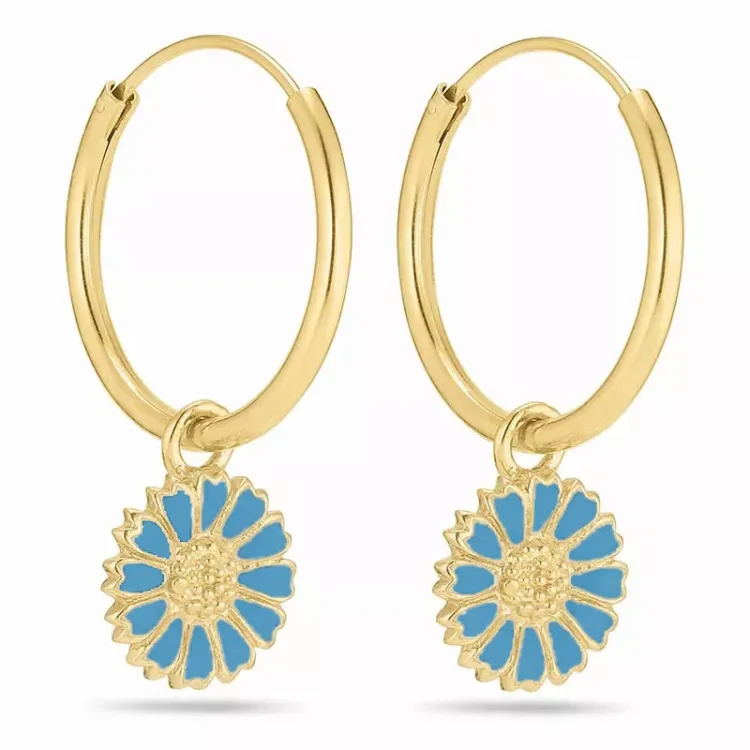 18 mm margriet blauwe emaille creool in verguld sterlingzilver - Marie