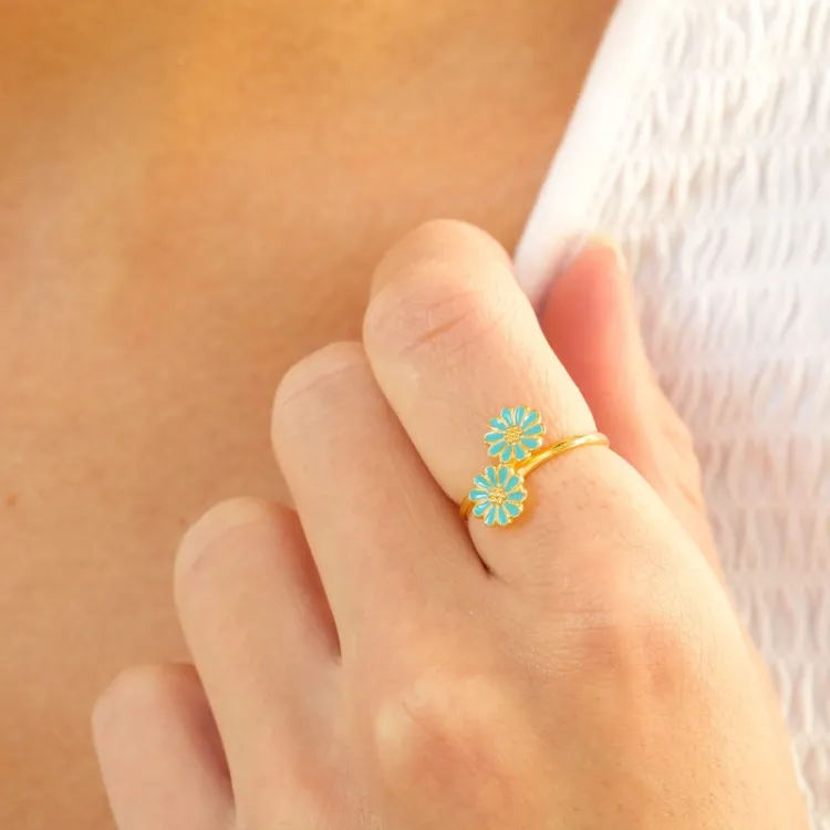 margriet blauwe ring in verguld sterlingzilver - Maggie