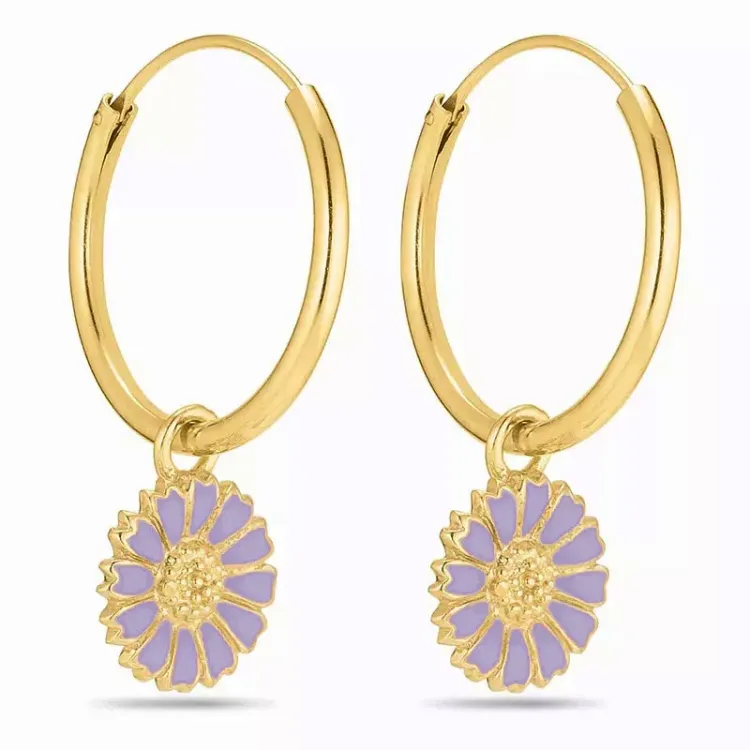 18 mm margriet paarse emaille creool in verguld sterlingzilver - Marie