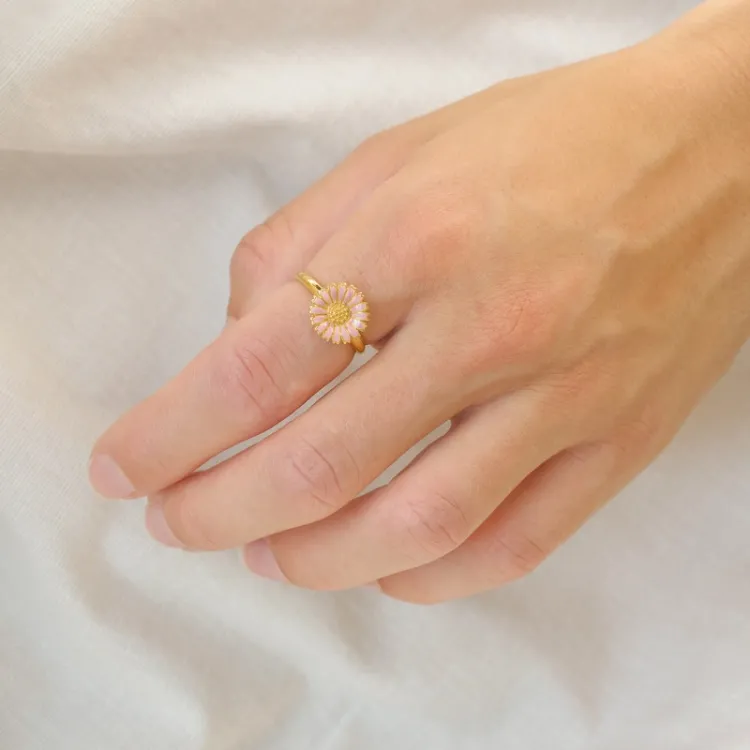 11 mm margriet roze ring in verguld sterlingzilver - Marie