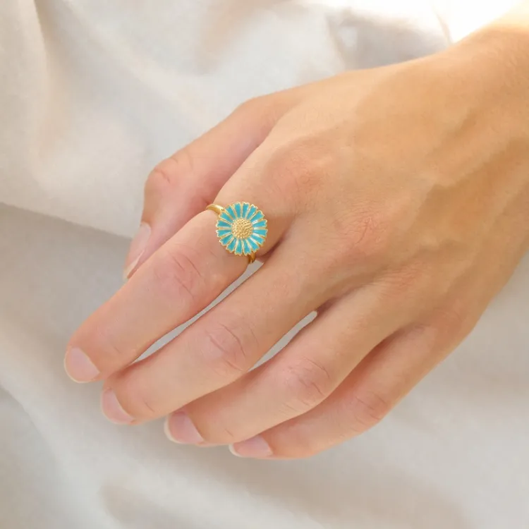14 mm margriet blauwe ring in verguld sterlingzilver - Marie