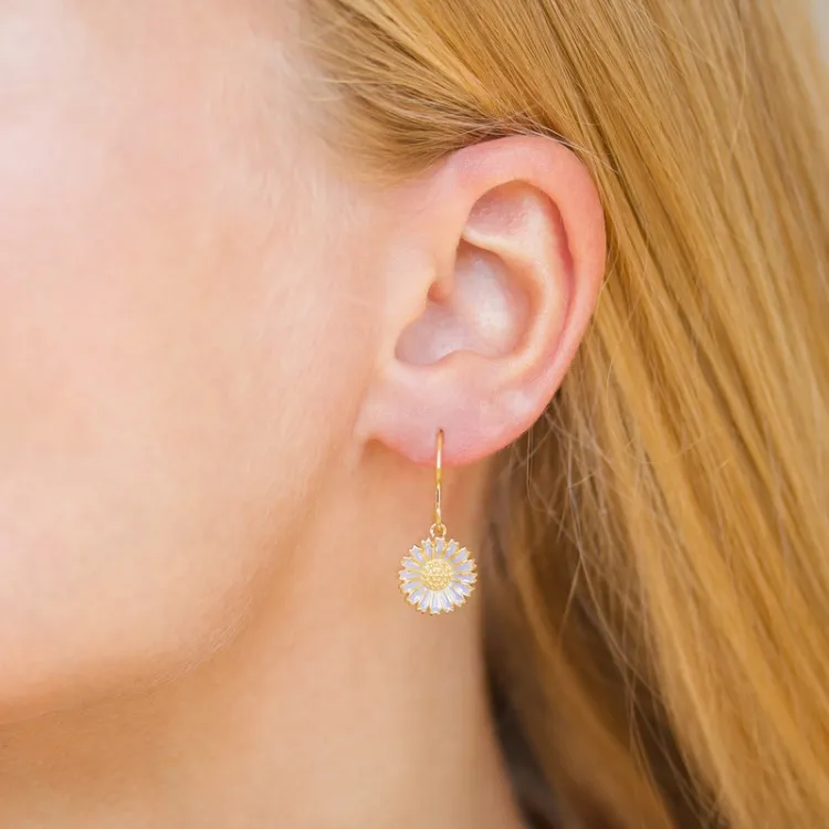 11,5 mm margriet paarse oorbellen in verguld zilver - Marie