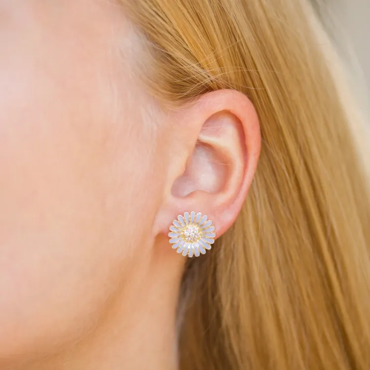 14,5 mm margriet paarse oorsteker in verguld zilver - Matilda