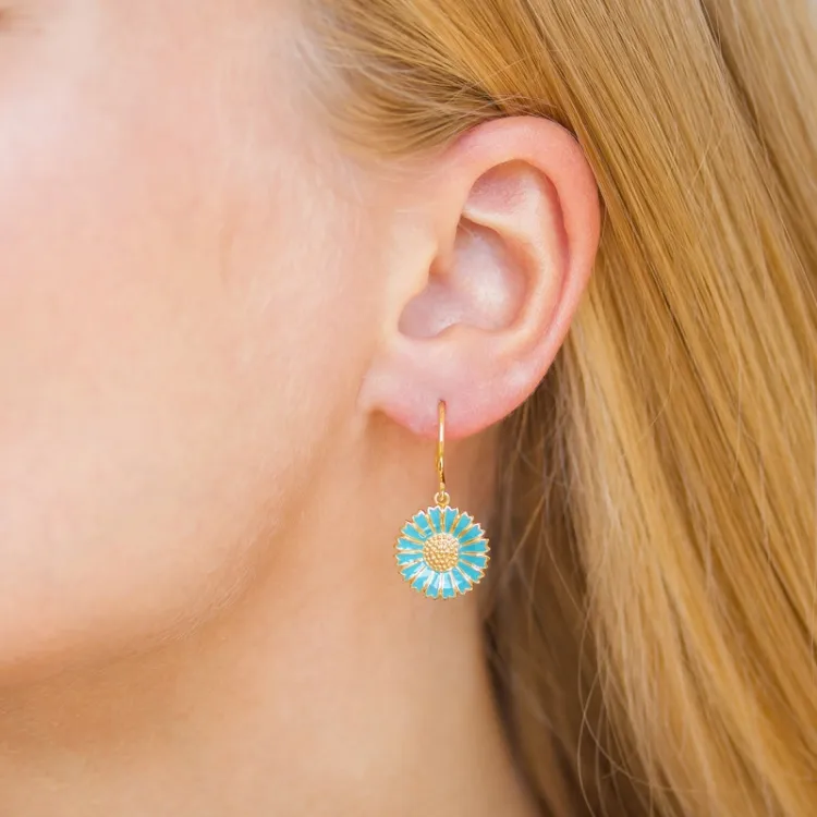 14,5 mm margriet blauwe oorbellen in verguld zilver - Marie