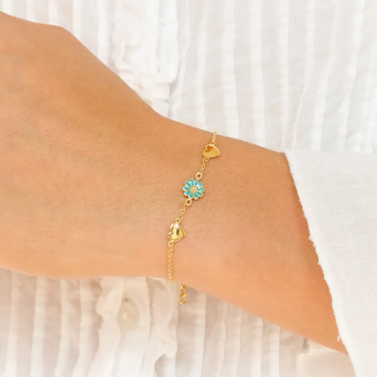 hart margriet blauwe armband in verguld sterlingzilver - Maggie