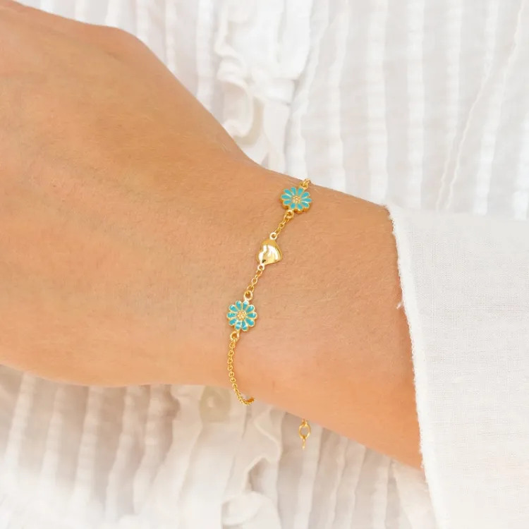 hart margriet blauwe armband in verguld sterlingzilver - Maggie
