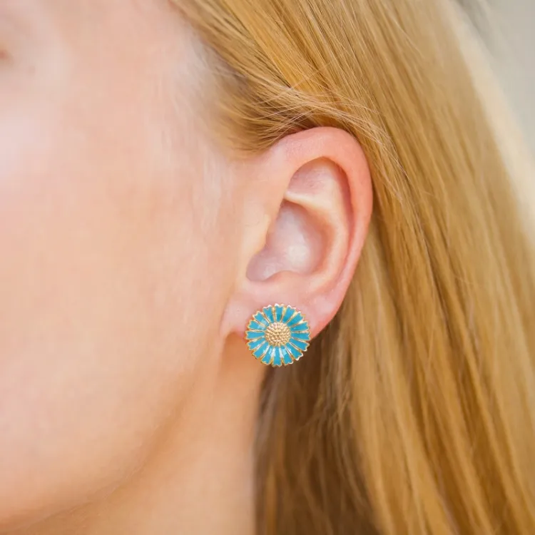 14 mm margriet blauwe oorsteker in verguld zilver - Marie
