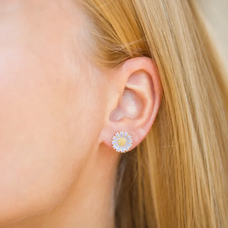 11,5 mm margriet paarse oorsteker in verguld sterlingzilver - Marie