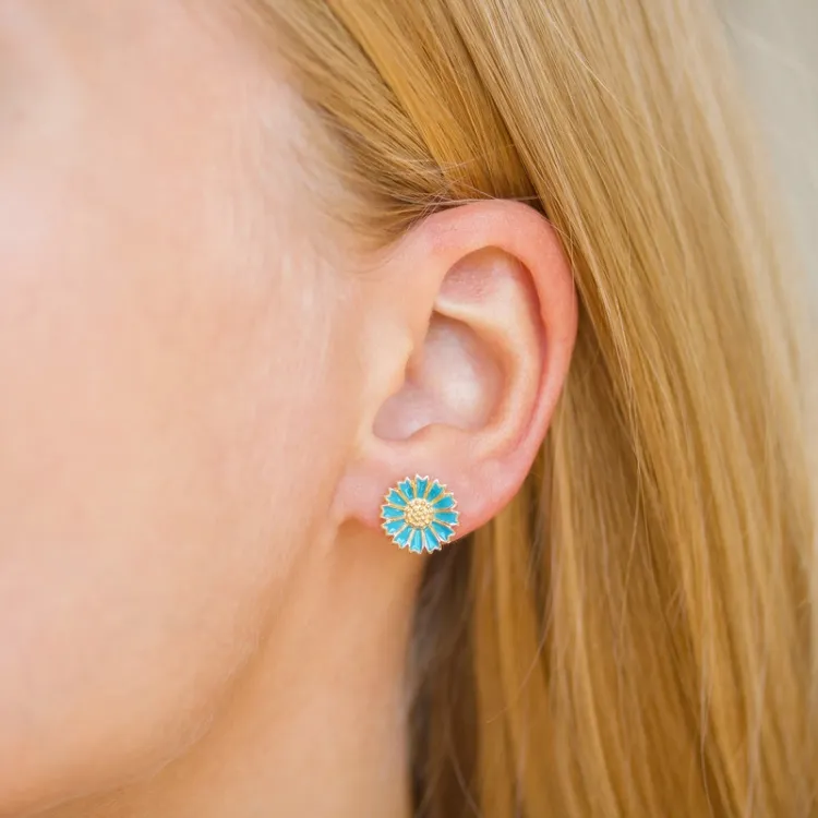 11 mm margriet blauwe oorsteker in verguld sterlingzilver - Marie