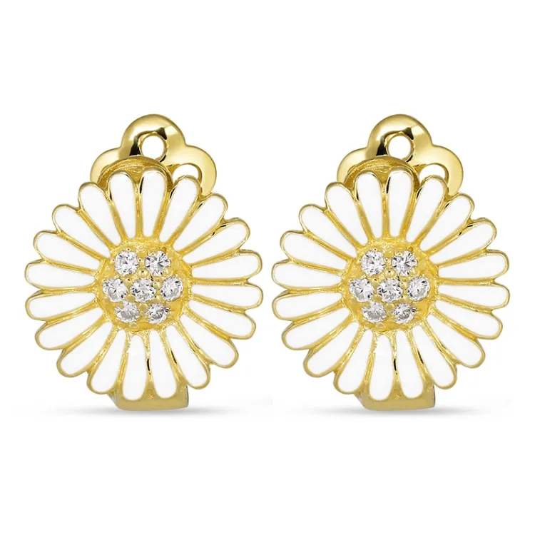 14 mm margriet oorbellen in verguld zilver - Matilda