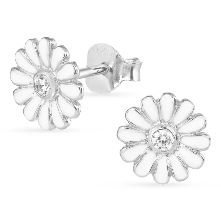 8,5 mm margriet zirkoon oorbellen in zilver - Maggie