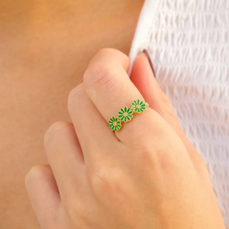 margriet donkergroen ring in verguld sterlingzilver - Maggie
