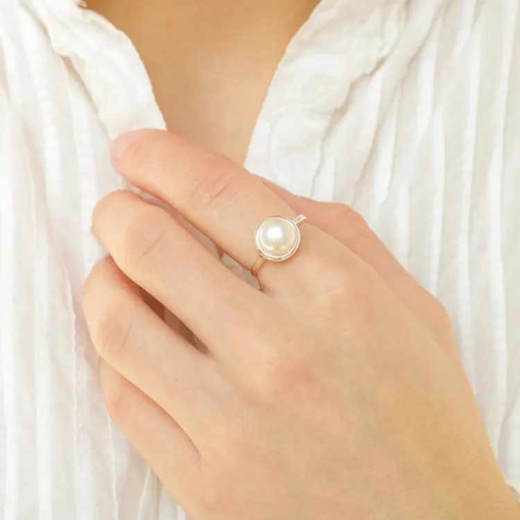 parel ring in zilver