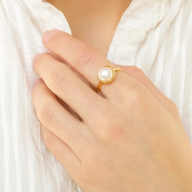 parel ring in verguld sterlingzilver