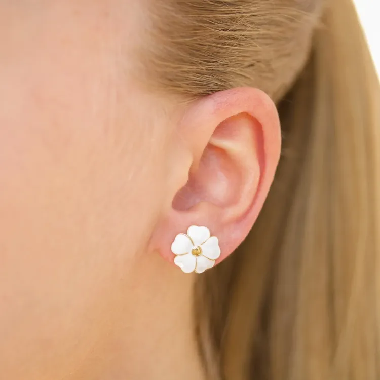 12 mm bloem oorsteker in verguld zilver