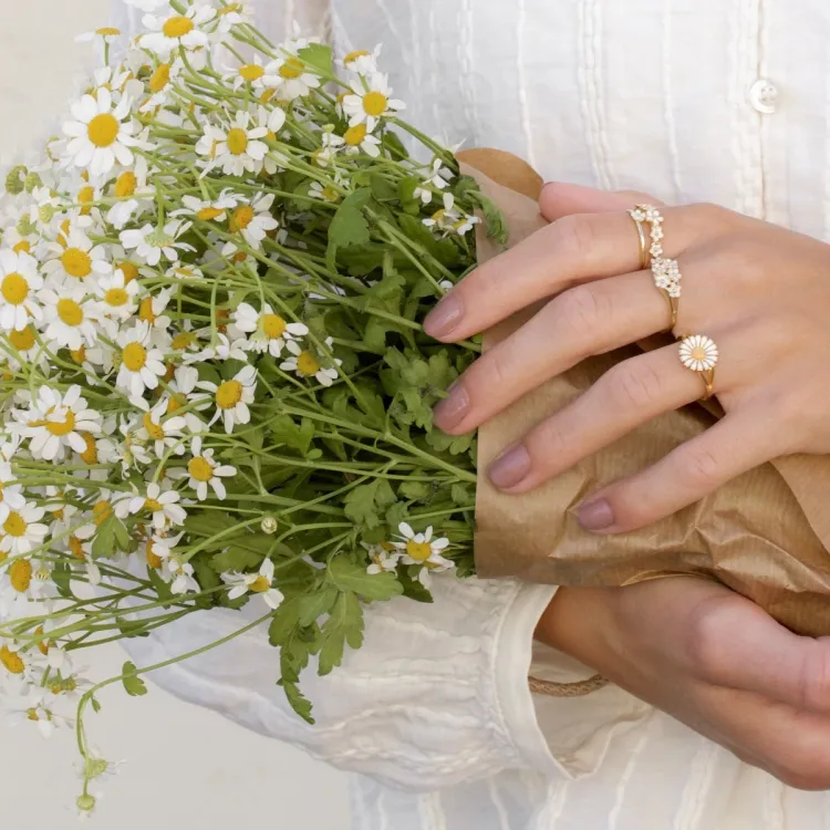 10 mm margriet ring in verguld sterlingzilver - Marie