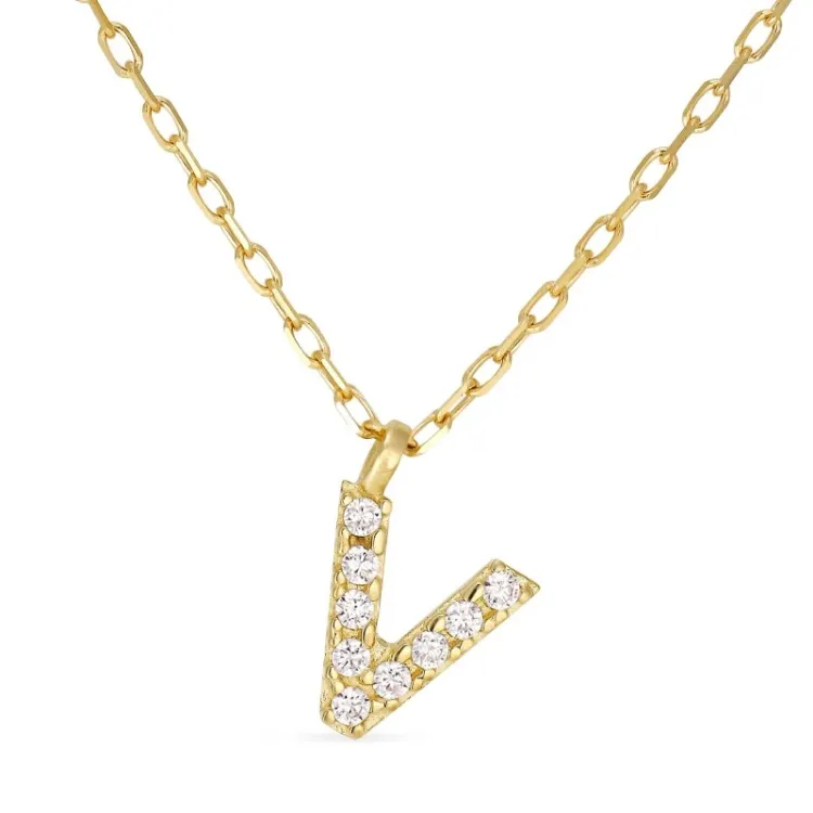 letter v zirkoon ketting met hanger in 8 karaat goud - My Letter