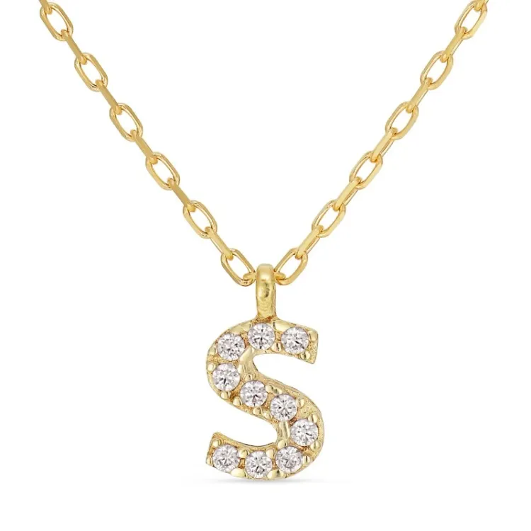 letter s zirkoon ketting met hanger in 8 karaat goud - My Letter