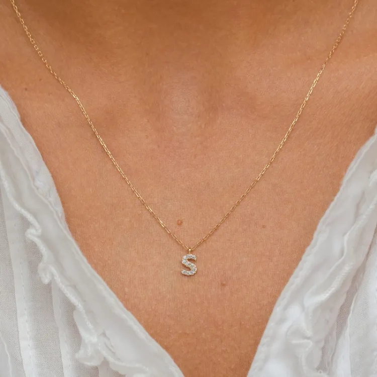 letter s zirkoon ketting met hanger in 8 karaat goud - My Letter