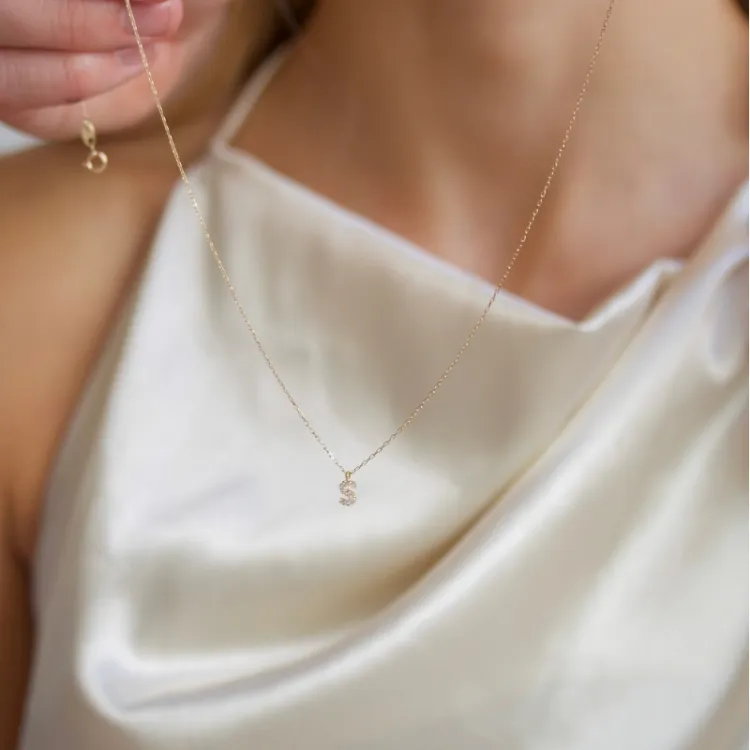 letter s zirkoon ketting met hanger in 8 karaat goud - My Letter