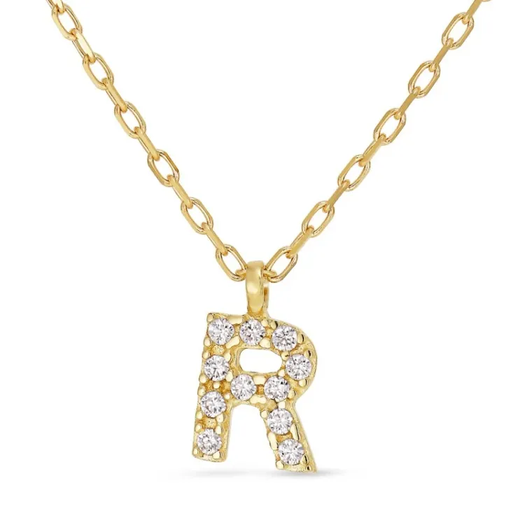 letter r zirkoon ketting met hanger in 8 karaat goud - My Letter