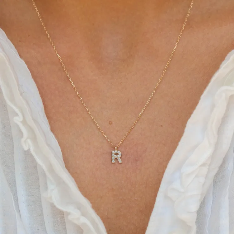 letter r zirkoon ketting met hanger in 8 karaat goud - My Letter