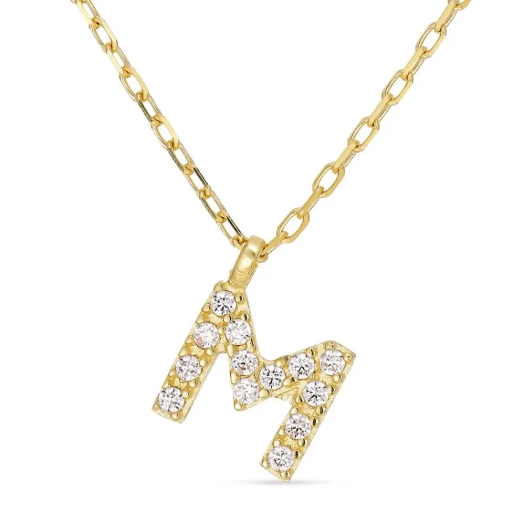 letter m zirkoon ketting met hanger in 8 karaat goud - My Letter