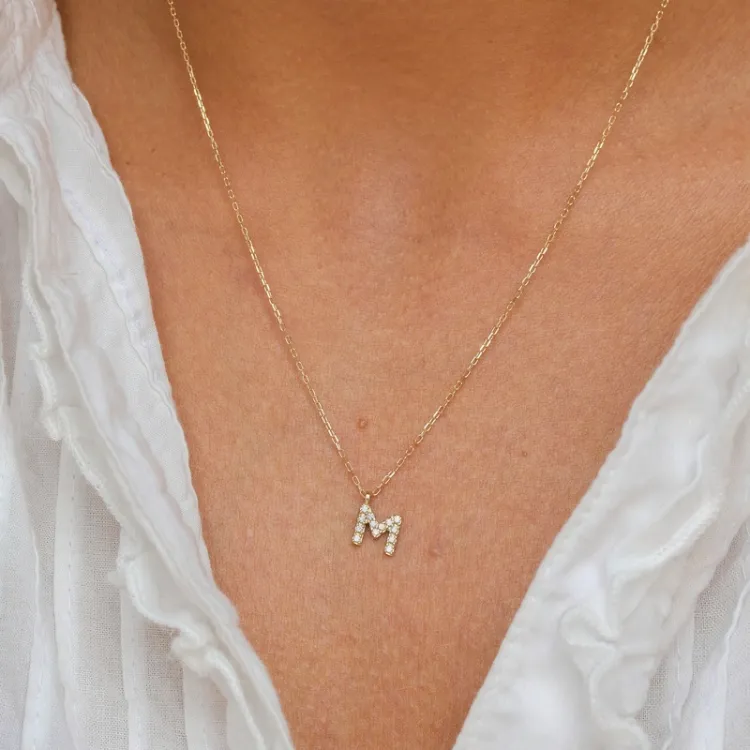 letter m zirkoon ketting met hanger in 8 karaat goud - My Letter