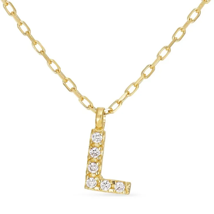 letter l zirkoon ketting met hanger in 8 karaat goud - My Letter