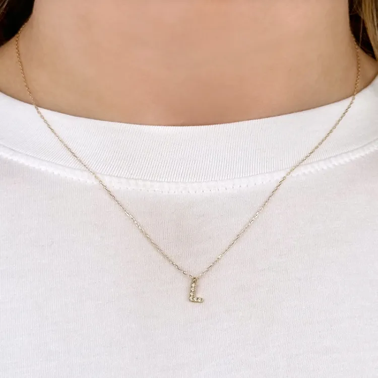letter l zirkoon ketting met hanger in 8 karaat goud - My Letter