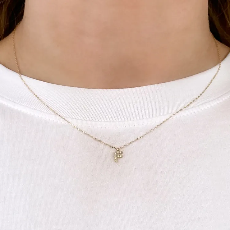 letter f zirkoon ketting met hanger in 8 karaat goud - My Letter