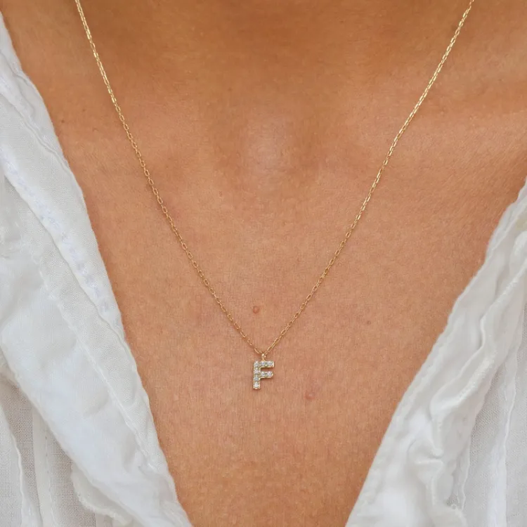 letter f zirkoon ketting met hanger in 8 karaat goud - My Letter