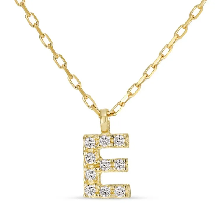 letter e zirkoon ketting met hanger in 8 karaat goud - My Letter