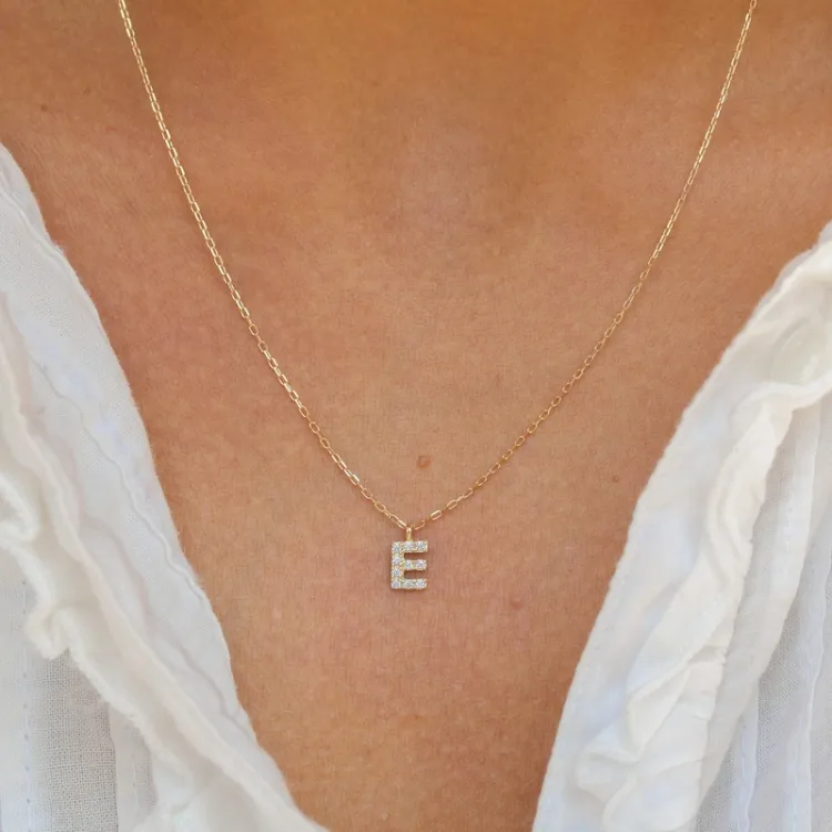 letter e zirkoon ketting met hanger in 8 karaat goud - My Letter