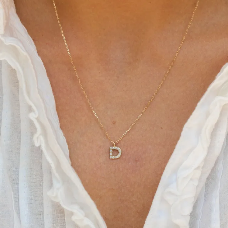 letter d zirkoon ketting met hanger in 8 karaat goud - My Letter