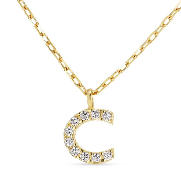 letter c zirkoon ketting met hanger in 8 karaat goud - My Letter