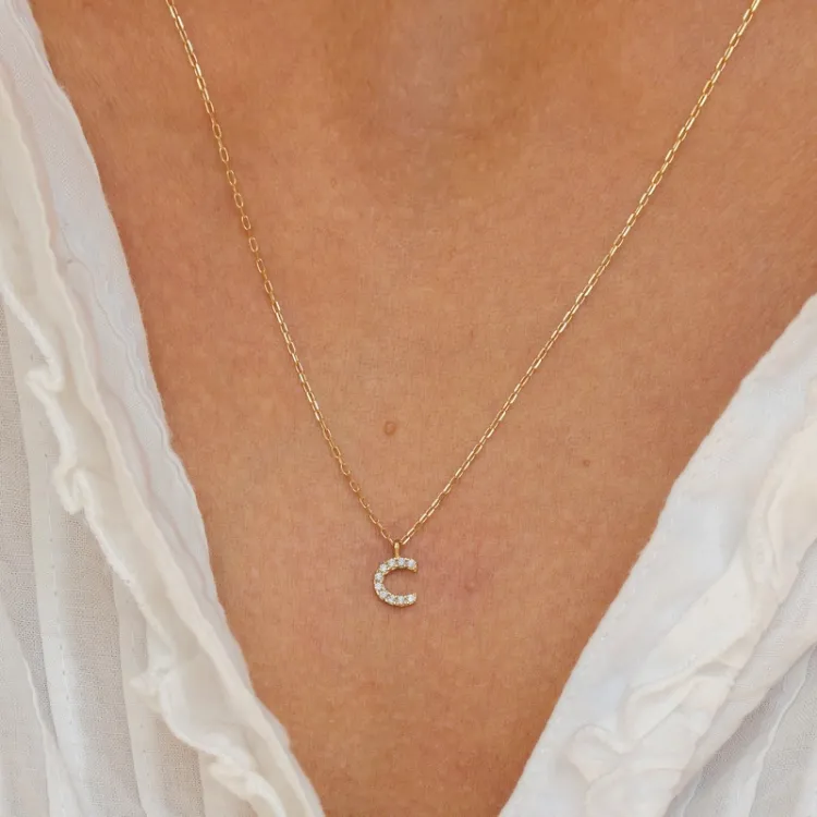 letter c zirkoon ketting met hanger in 8 karaat goud - My Letter