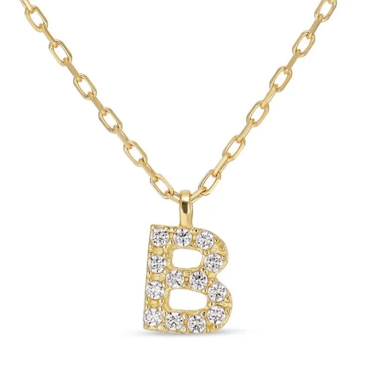 letter b zirkoon ketting met hanger in 8 karaat goud - My Letter