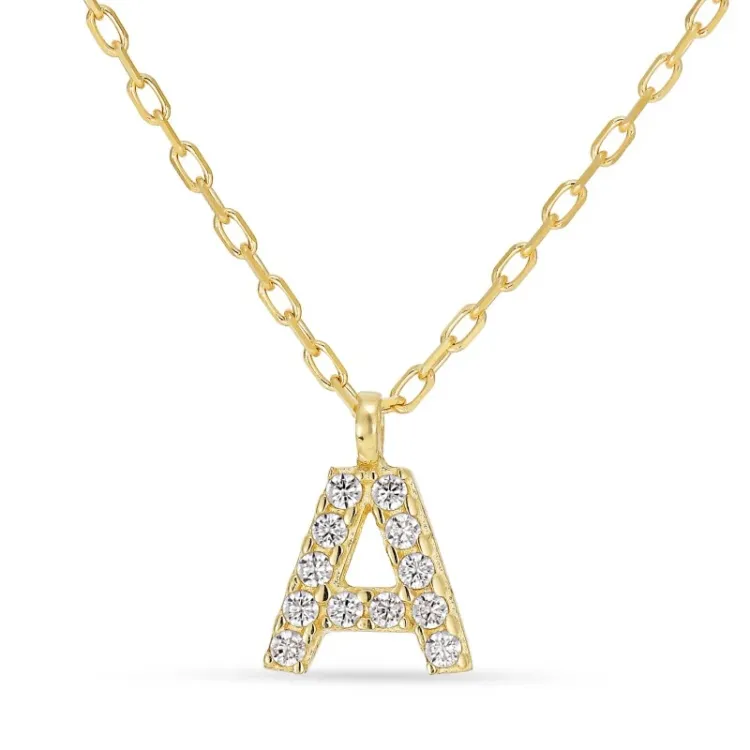 letter a zirkoon ketting met hanger in 8 karaat goud - My Letter