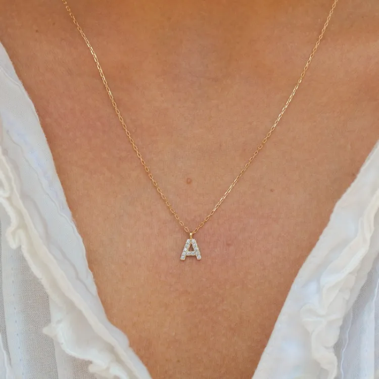 letter a zirkoon ketting met hanger in 8 karaat goud - My Letter