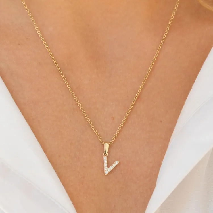 letter v hanger in 8 karaat goud - My Letter