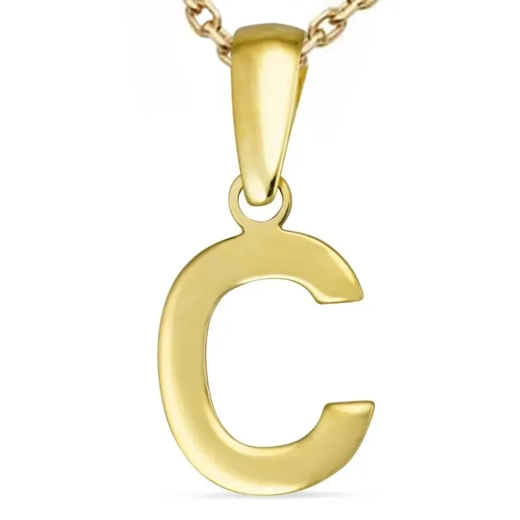 letter c ketting in verguld sterlingzilver met hanger in 8 karaat goud - My Letter