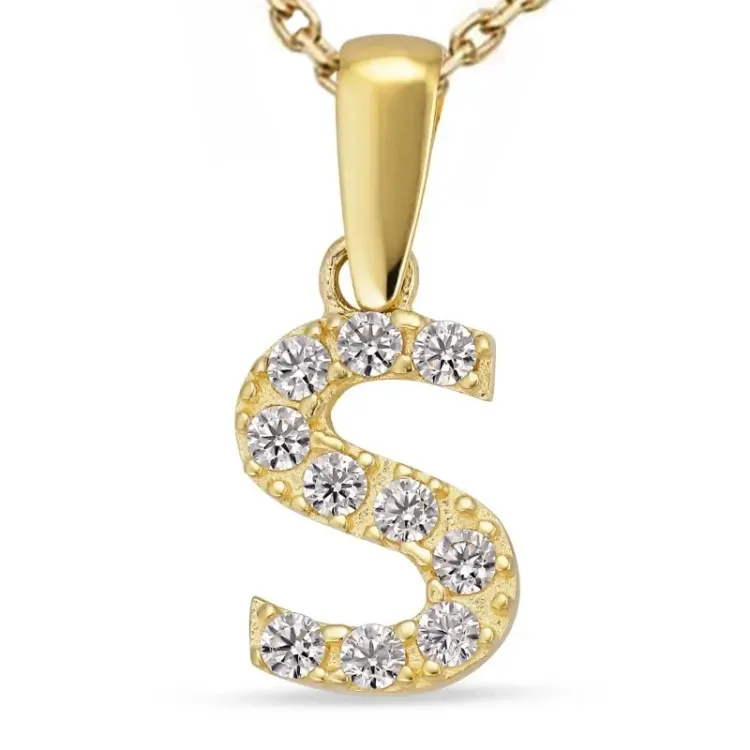 letter s zirkoon ketting in verguld sterlingzilver met hanger in 8 karaat goud - My Letter